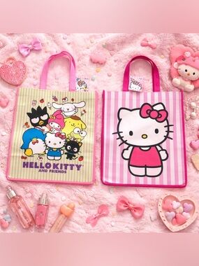 Hello Kitty & Friends Reusable Shopping Bags Set of 2 NWT Pink Tote 15” x 13.5”